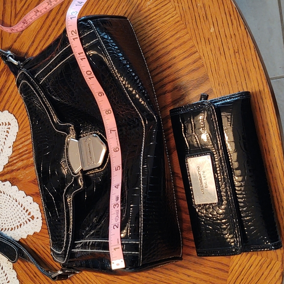 Liz Claiborne Vegan Patent Leather Purse, Wallet, Keychain Set Black - Picture 12 of 16